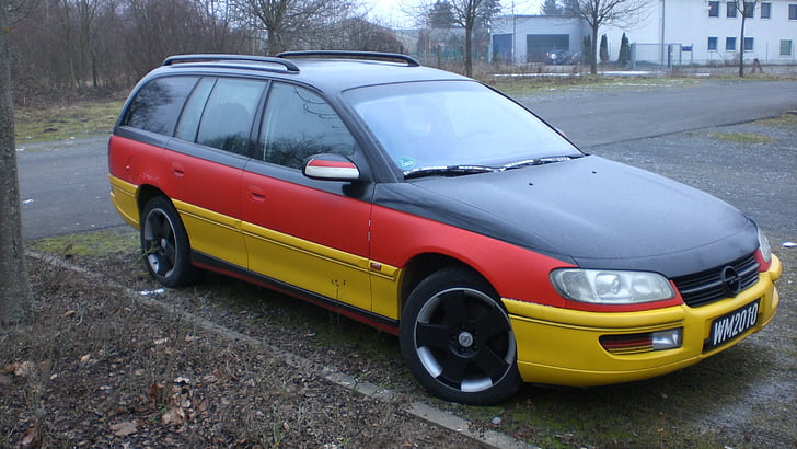 fekete piros arany, Opel, Omega, Németország, pKw, személygépkocsi, automatikus