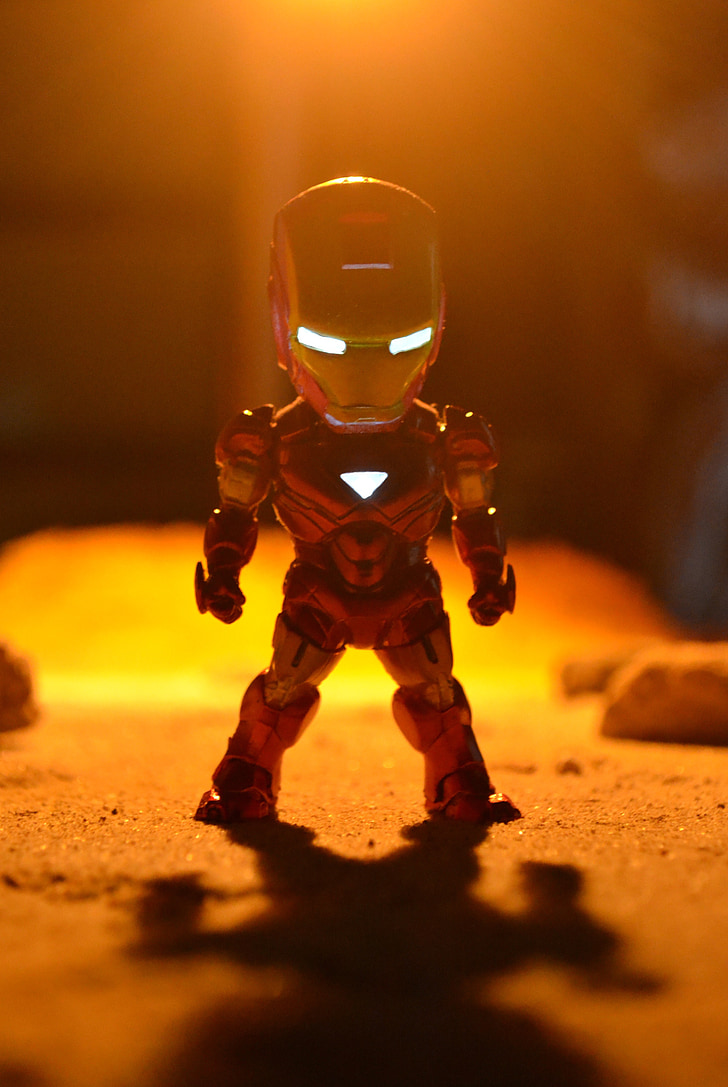 superbohater, Super, bohater, Iron man, roboty, stojące, kamienie