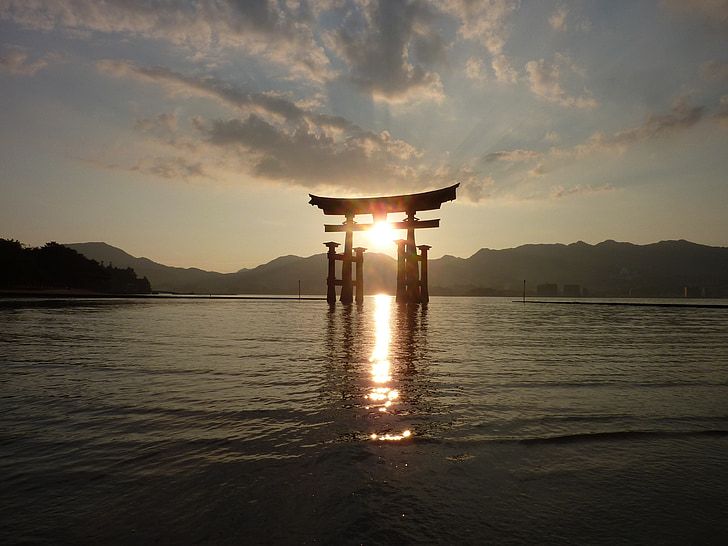 Hiroshima, solnedgang, japansk