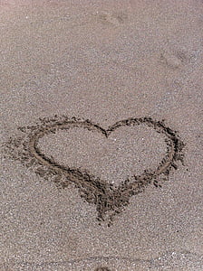 serce, Plaża, piasek, miłość, ślady, wakacje, piaszczystej plaży