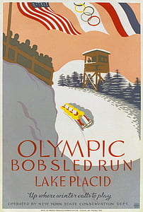 Олимпийские игры, Бобслей, четыре человека, 1932, Плакат