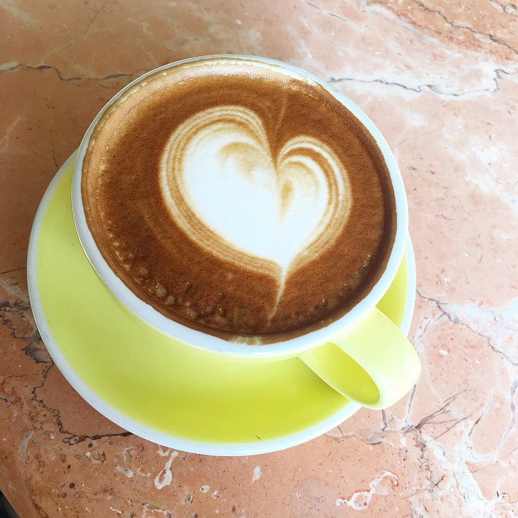 kaffe, latte, latte art hjerte, espresso, Cup, drink, Café