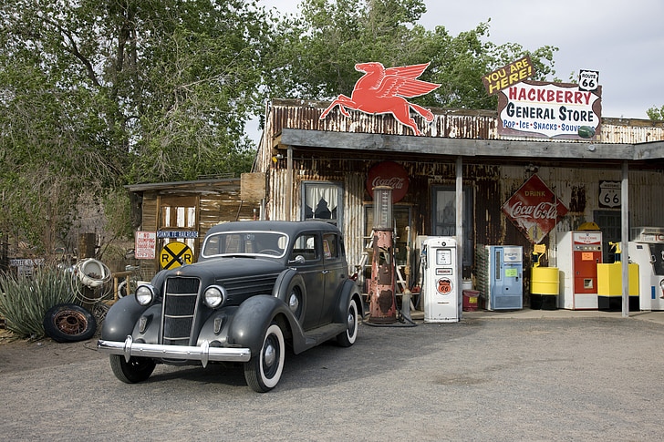 vintage, general store, auto, car, building, business, old