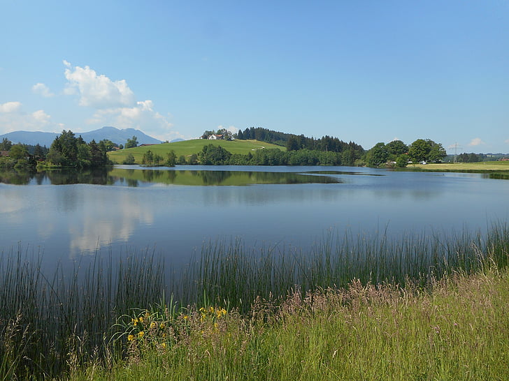 Allgäu, ezers, vasaras, debesis, skats, Bavaria