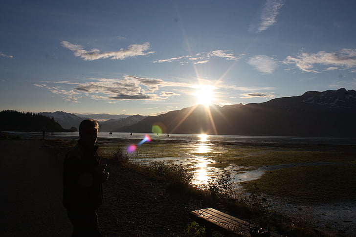 Valdez, Alaska, saulriets, krēslas, krēslas stundā, ainava, daba