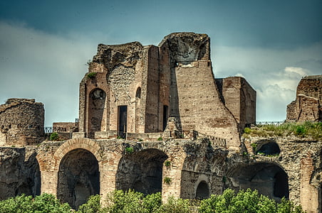 edifício, destruída, Domus flavia, Palácio de Flaviano, HDR, Italiano, Itália