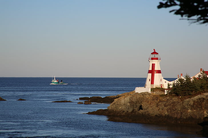 Lighthouse, Kanada, večer, more, vody, Rock, pobrežné