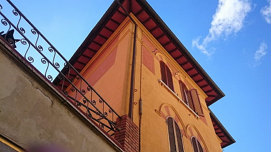 Olaszország, Perugia, elce, ház, terasz, kutya