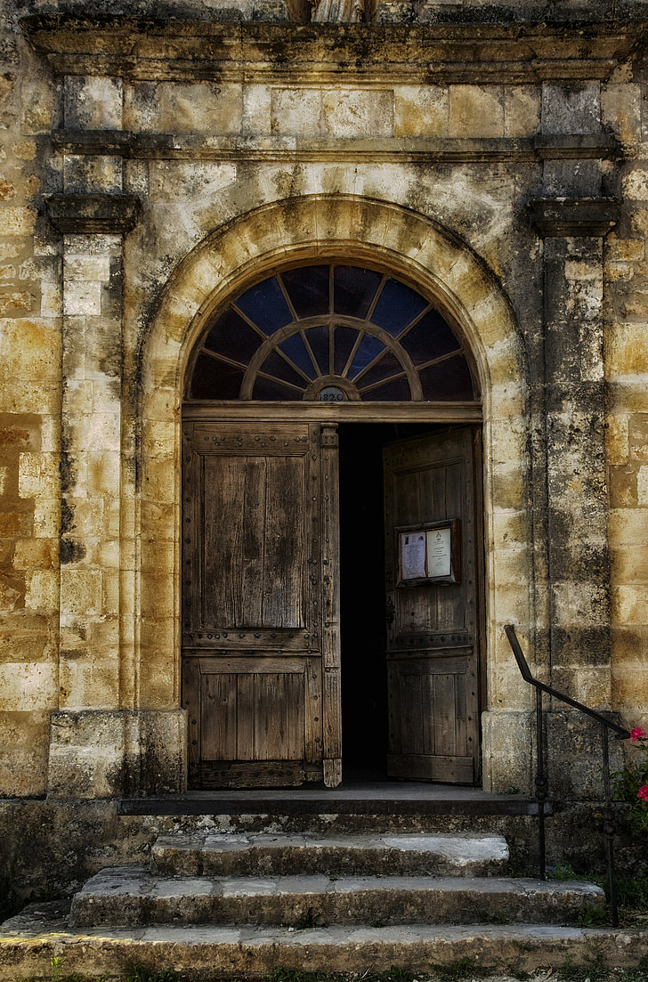 deur, deuropening, kerk, Frankrijk, hout, houten, HDR