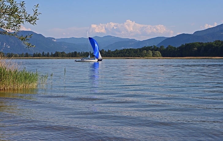 paisagem, Chiemgau, Chiemsee, Lago, veleiro, bota, barco à vela