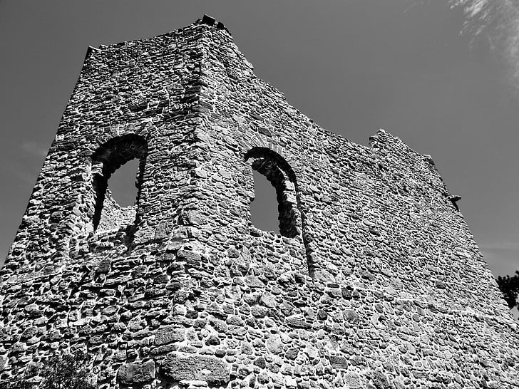 Castillo de mödling, Burgruine, Castillo, una austria más baja, blanco y negro
