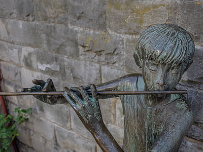 flauta, música, arte, estatua de, instrumento, woodwind, pared