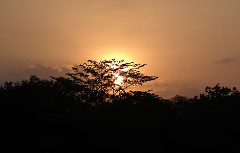 zonsondergang, ondergaande zon, hemel, India