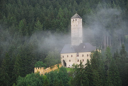 bažnyčia, Debesis, Campanile, miško, medis, kalnų, Trentino