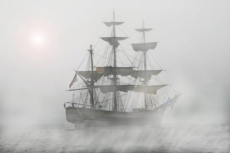 pirates, vaixell de vela, fragata, vaixell, boira, viatge, l'aigua