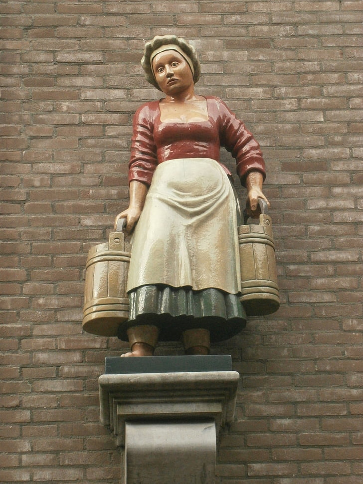 attēlu, statuja, piena meitene, piens, Bakits deventer, Nīderlande