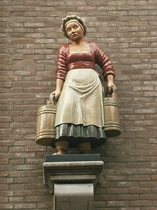 görüntü, heykel, süt kız, süt, kova deventer, Hollanda