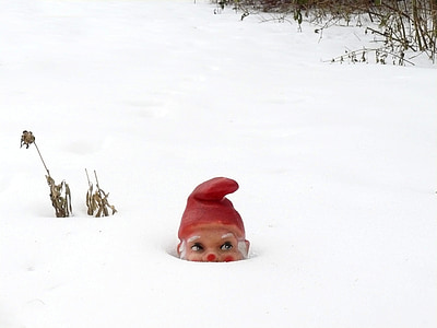 Puutarha gnome, talvi, lumi, kääpiö, valkoinen, kylmä, Piilotettu