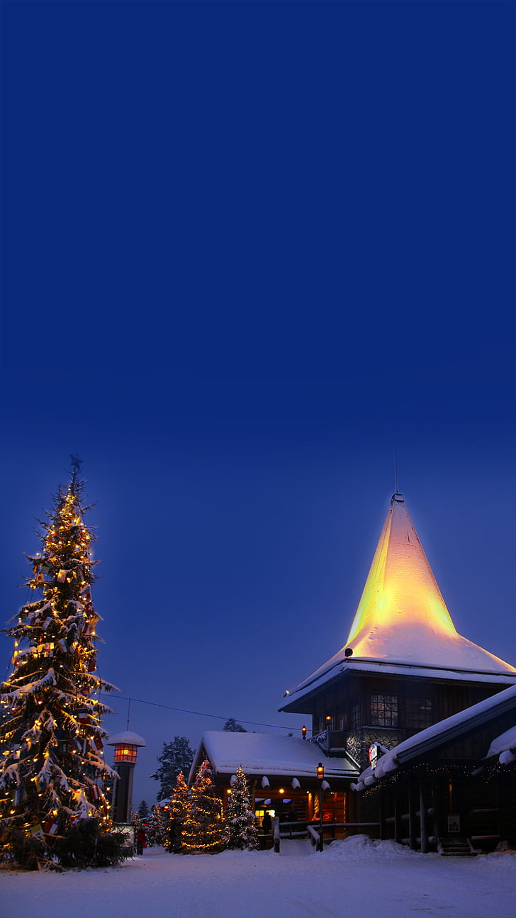 starry sky, finland, house, night, winter, christmas, snow