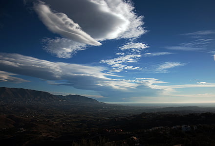mraky, modrá obloha, krajina, zataženo, Costa del sol