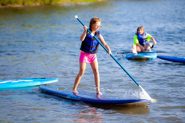 paddle board, lake, water, paddle, board, summer, sport