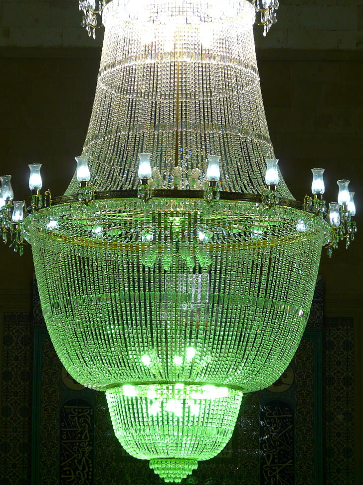 chandelier, crystal, glass, light, white, green