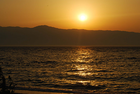 Pantai, laut, matahari terbenam, musim panas, langit, Calabria