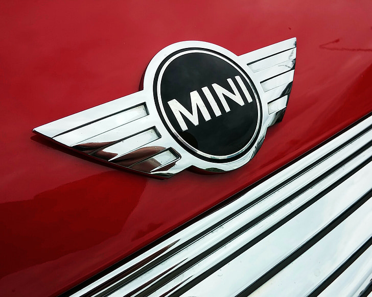 Mini, cotxe, emblema, insígnia, vermell, britànic, vehicle