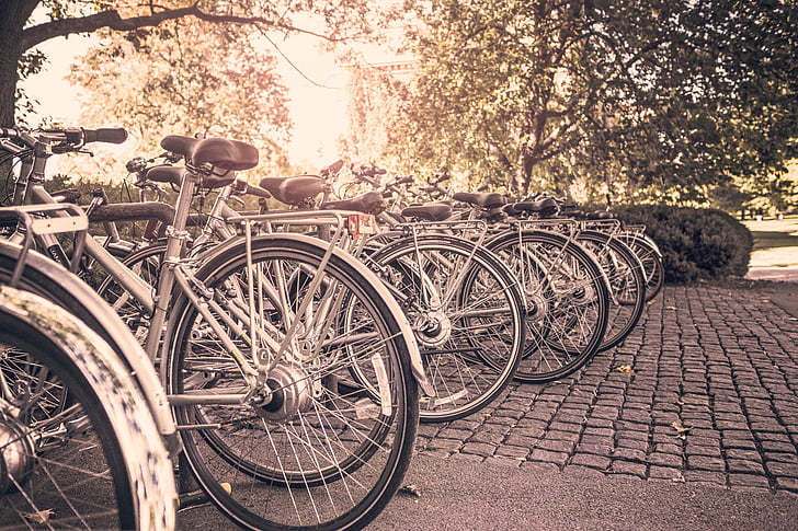 bicycles, bikes, outdoors, sports, cycling, racks, cobblestone