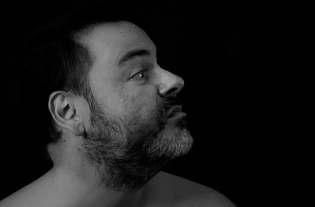 portrait, black and white, face, beard, person, darkness, man