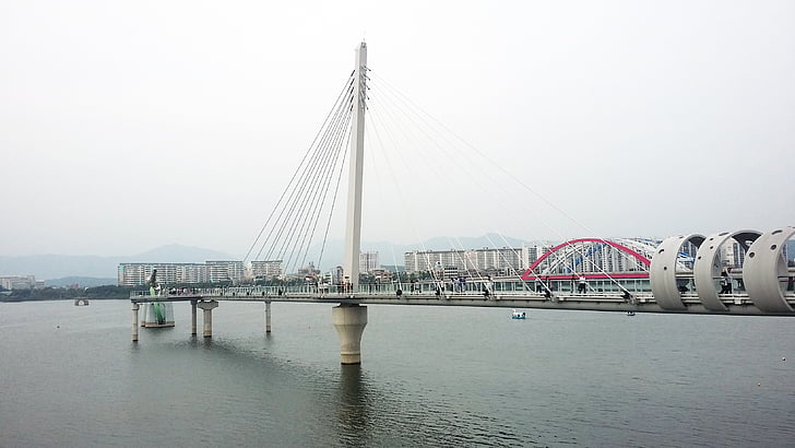 Chuncheon, Skywalk, landskap, soyang river, Bridge, bro - mannen gjort struktur, arkitektur