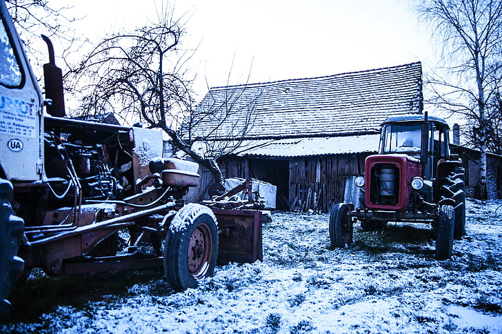 tractor, snow, winter, vehicle, machine, equipment, agriculture