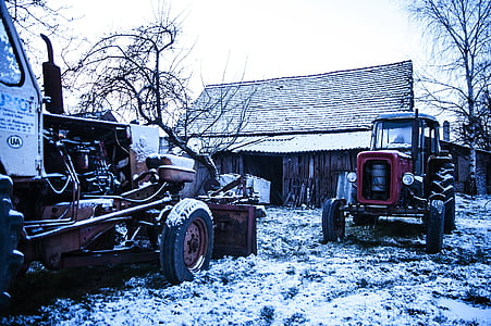 traktor, snö, vinter, fordon, maskin, utrustning, jordbruk