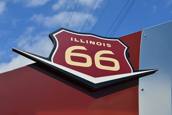 autoestrada, rota 66, marcador, sinal de estrada, Illinois, estrada de mãe, Estados Unidos da América