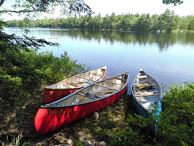 canoa, Nova Escócia, vaga, chalé, três, natureza, Lago