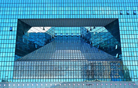 Architektura, Paříž, La Défense, fasáda, mrakodrap, futuristické, moderní
