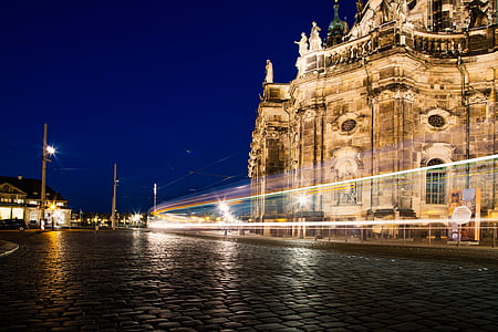 Dresden, pilsēta, naktī, pilsētas skatu, gaismas, arhitektūra, krāsa
