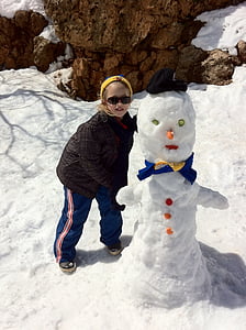 muñeco de nieve, nieve, niño, niño, invierno, al aire libre, personas