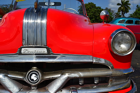 Havana, Kuba, Oldtimer, auto, Pontiac, červená, vozidlo
