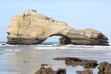 biarritz, beach, sand, rock, side, france