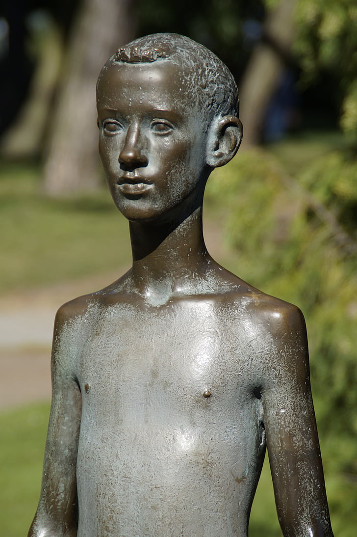 chico, niño, escultura, Monumento, Figura, Malmo