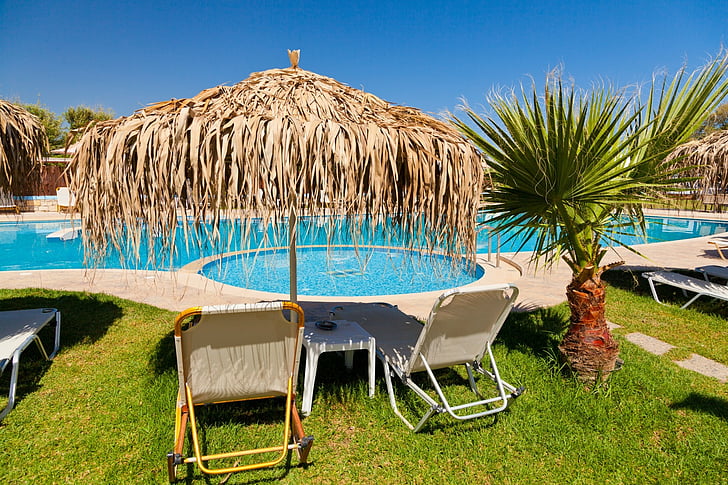 vatten, sommar, Resort, solsäng, blå, koppla av, pool
