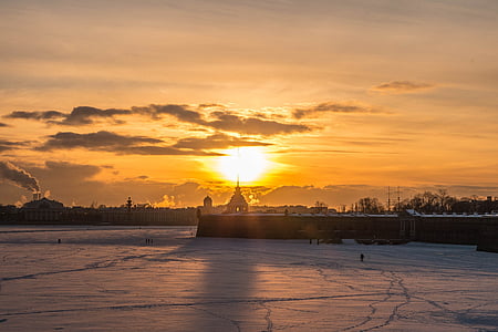 skjønnhet, St. petersburg, Russland, solnedgang, arkitektur, skyer, himmelen