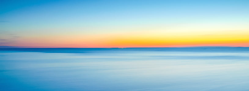 blue, yellow, orange, white, sunset, ocean, painting