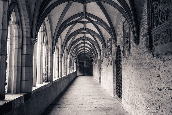 cloister, church, architecture, old, pointed arch, arch, history