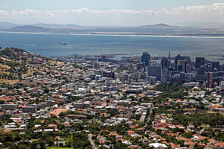 cape town, south africa, city, table mountain, football stadium, skyscrapers