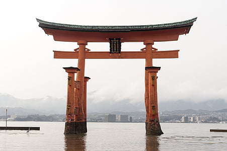 great torii of miyajima, symbol, boundary, heritage, gate, landmark, path