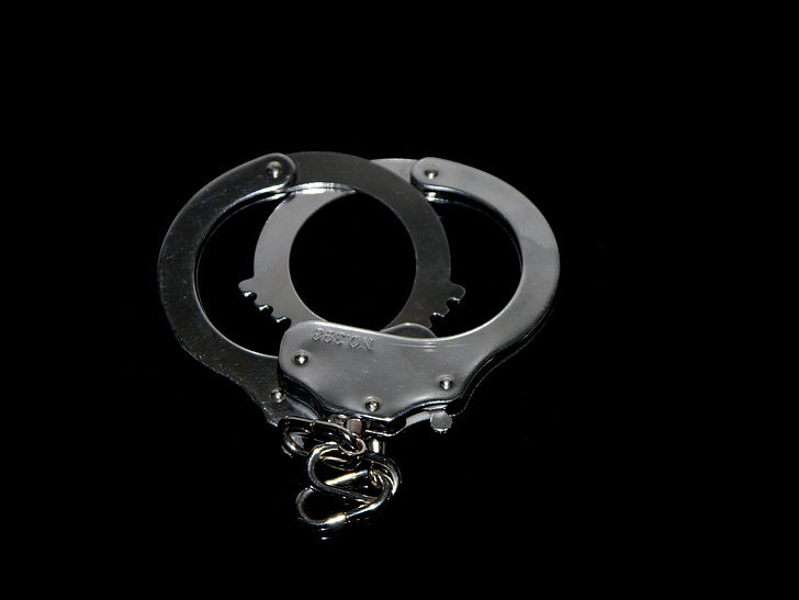 handcuffs, 8, black silver, caught, metal, steel, chain
