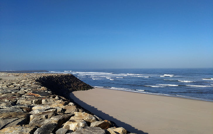 Plaża, mar, skały, Beira mar, horyzont, piasek