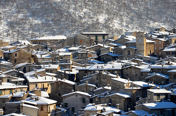 Scanno, Abruzzo, salju, musim dingin, Italia, Gunung, Kota
